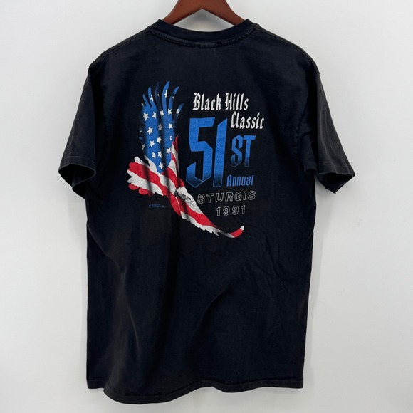 Vintage 1991 Sturgis Biker T-Shirt Hanes Beefy-T Eagle Skulls Single Stitch XL - Picture 4 of 10